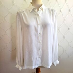 - Vintage 70s Blouse in Crisp White • Button Down • USA Made • Est Medium